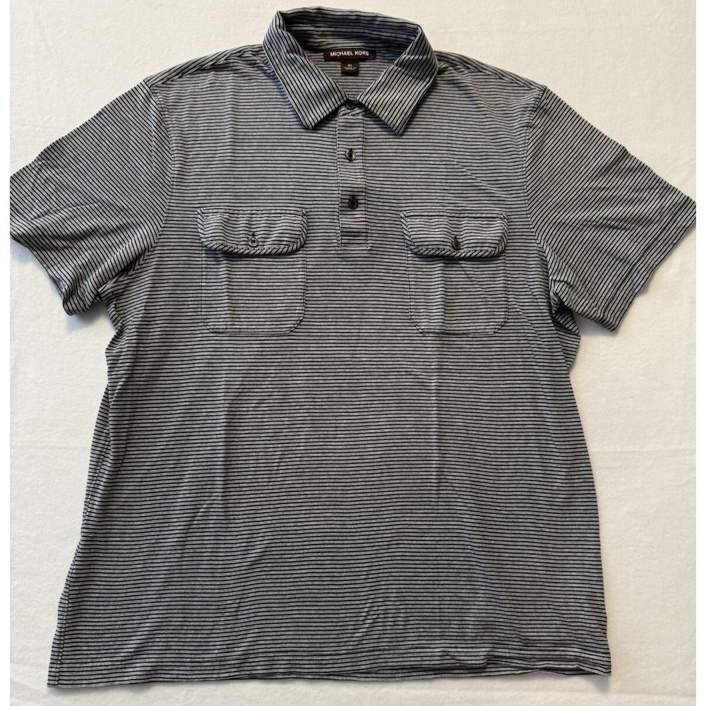 Michael Korsβ Men's Size XL White/Black Stripe Stretch Short Sleeve Polo Shirt